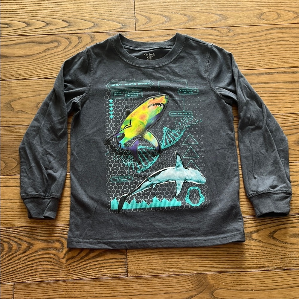 Carter's Gray and Blue Long Sleeve Tee with shark Design